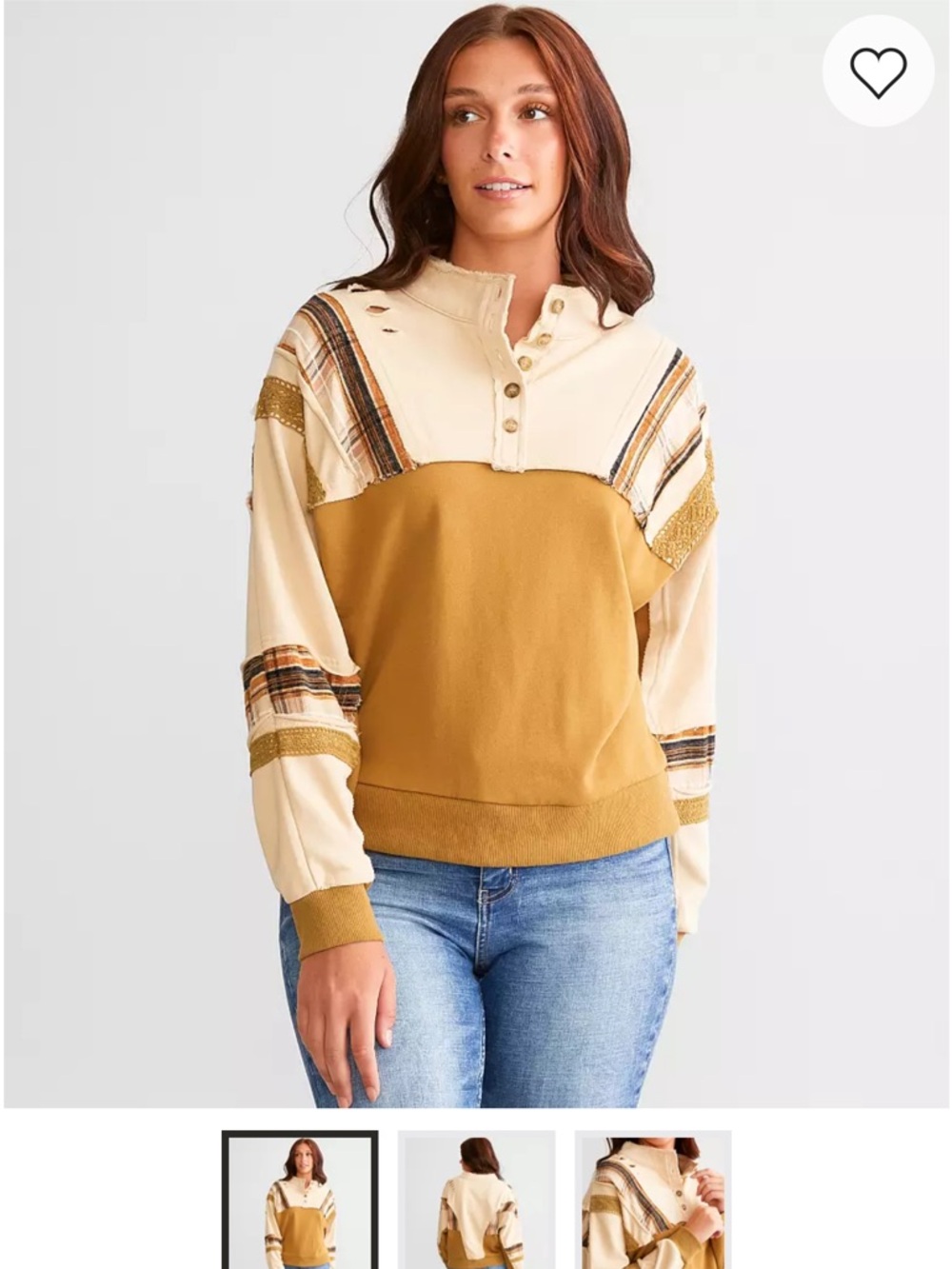 Colorblock Pullover Sweatshirt in Mustard and Cream